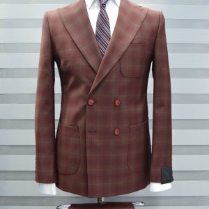 Burgundy Double Breasted Suit Striped In Solid Cream
