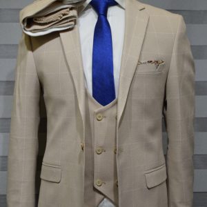 Cream Single Breasted Suit In Square