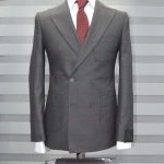 Grey Black Striped In Burgundy Square Of A Double Breasted Suit