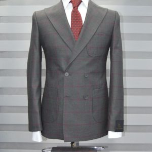 Grey Black Striped In Burgundy Square Of A Double Breasted Suit