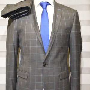 Grey Black With Square Blue Stripe Of Single Breasted Suit