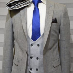 Grey & Blue Stripe In Three Piece