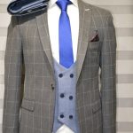 Grey Charcoal Striped White With A Sea Blue Pant And Jacket