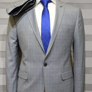 Light Grey Striped With Black In Single Breasted Suit