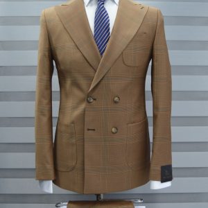 Ochre in A Solid Stripe Of A Double Breasted Suit
