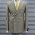 Peach Grey Striped With Yellow In A Double Breasted Suit