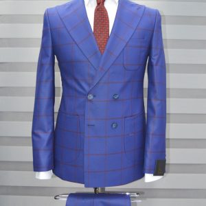 Royal Blue Striped With Red In A Double Breasted Suit